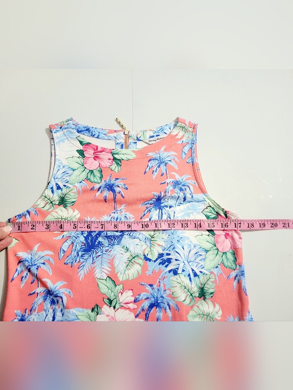 Tommy Bahama Tropical Palm Hibiscus Dress Medium Coral Sleeveless Resort Coastal - Picture 9 of 12